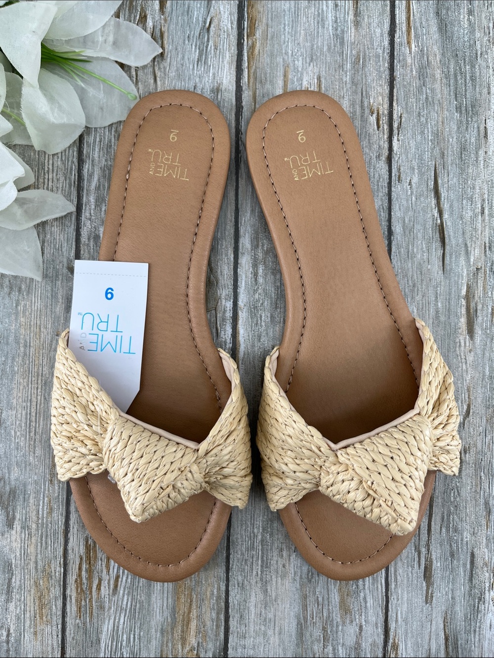Women's Raffia Knot Slide Sandals Shoes Size 9